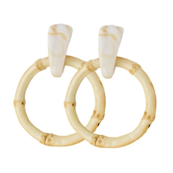 Light Brown Bamboo Statement Drop Earrings - Picture 1 of 3